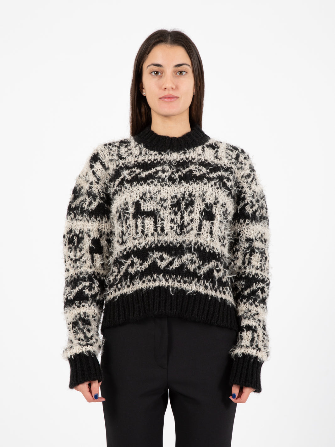 Maglione girocollo jacquard nero