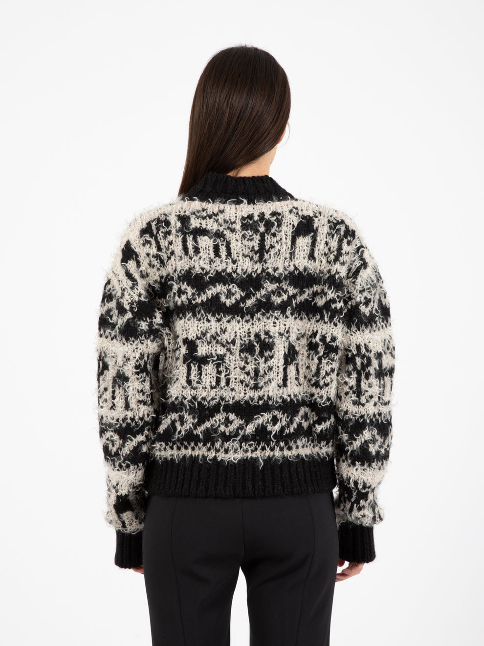 Black jacquard crewneck sweater