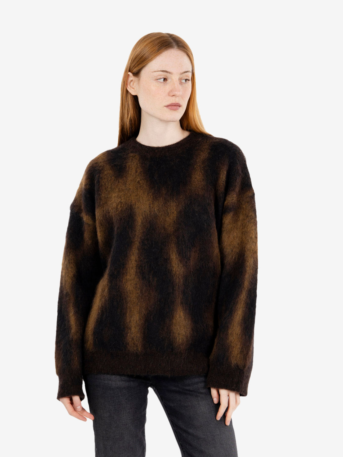 Maglione girocollo jaquard animalier moro