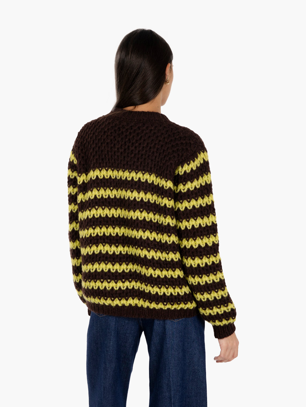 Maglione girocollo rigato moro