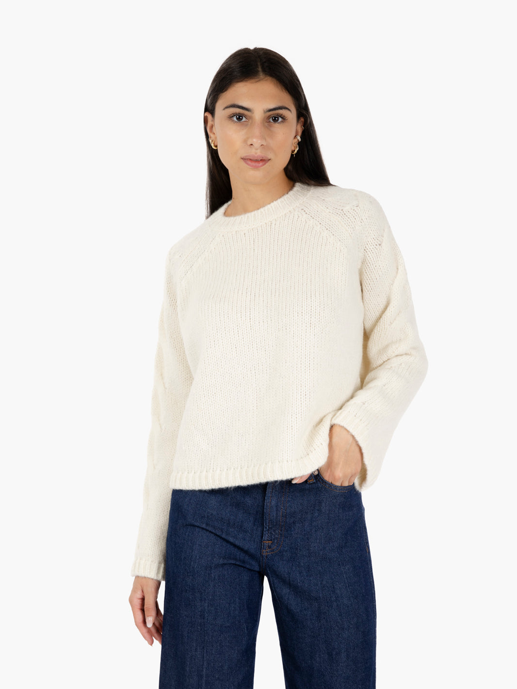 Maglione girocollo treccia ecru