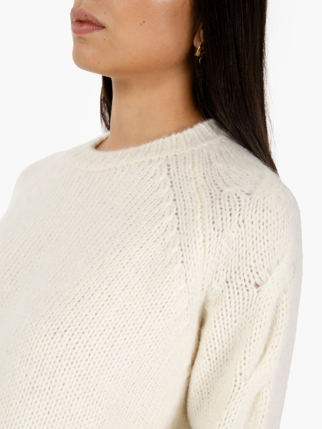 Maglione girocollo treccia ecru