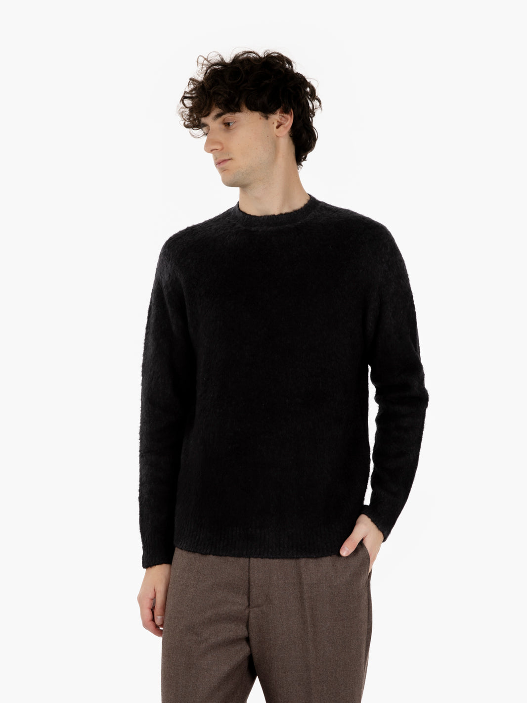 Maglione in cotone effetto pelo grigio nero