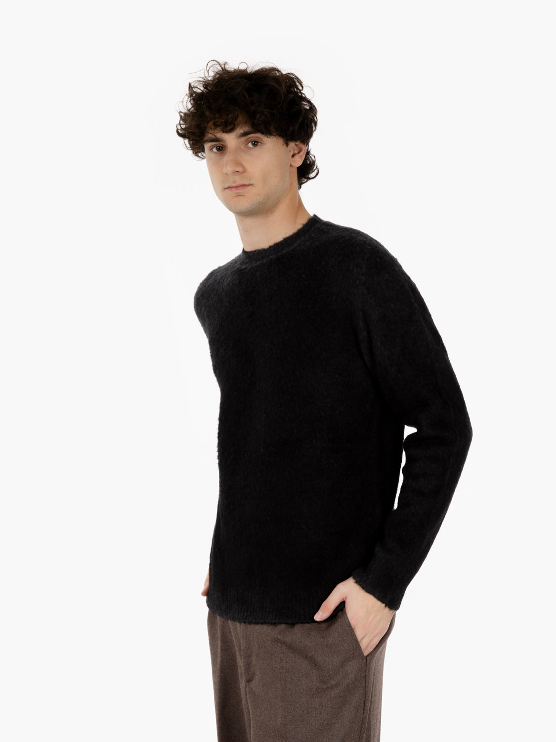 Maglione in cotone effetto pelo grigio nero