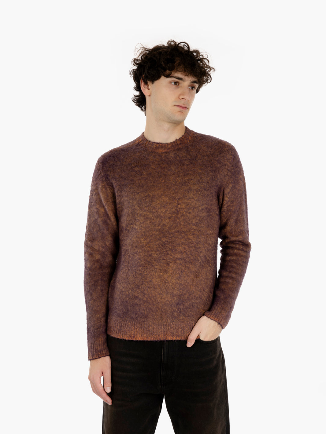 Brown fur-effect cotton sweater