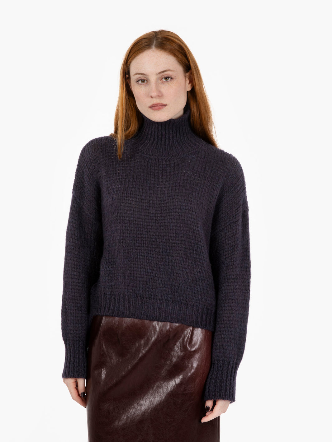 Navy Turtleneck Wool Sweater