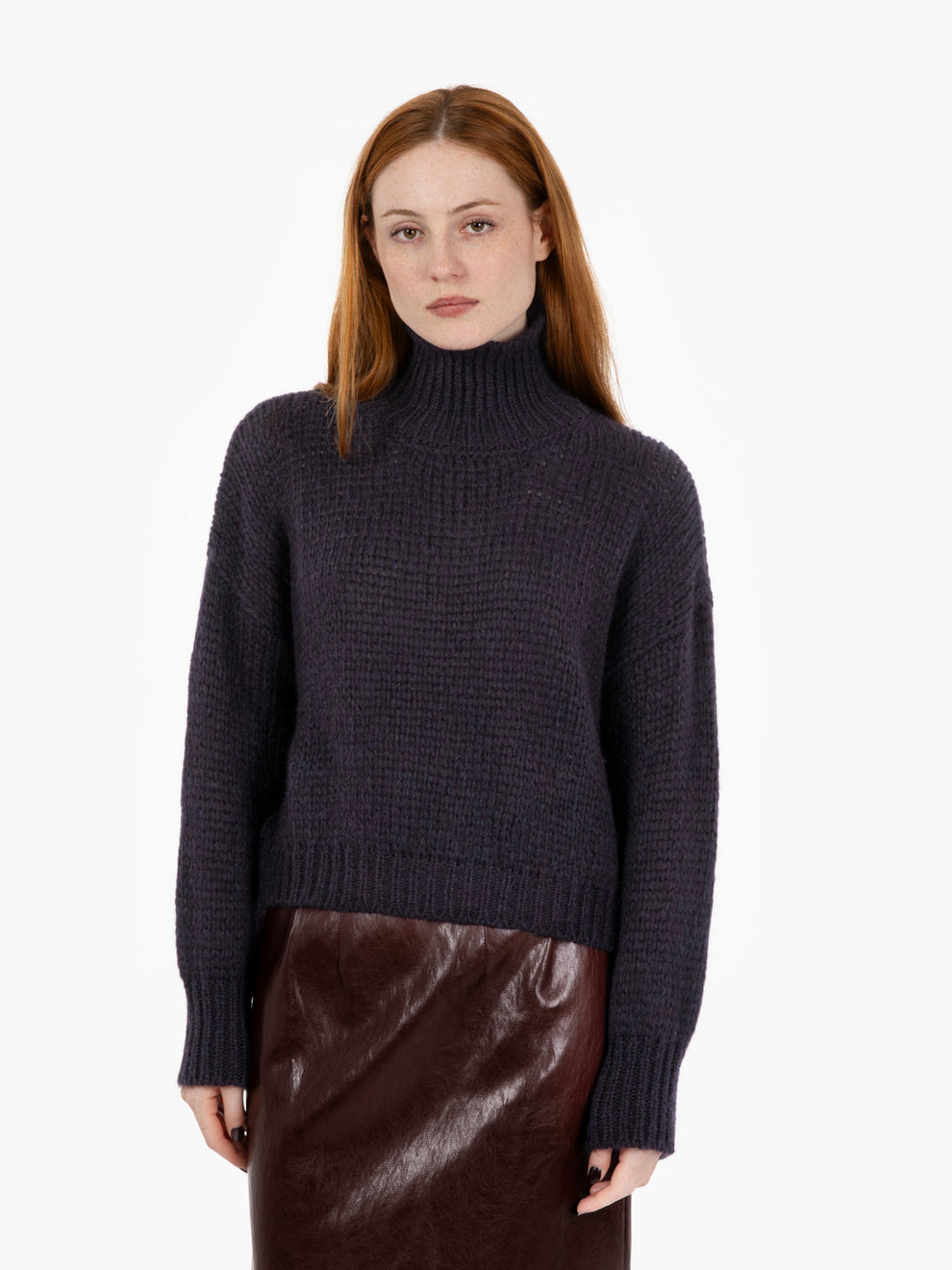 Maglione in lana a collo alto navy