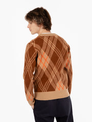 ROBERTO COLLINA - Maglione jacquard rombi scollo a V cammello