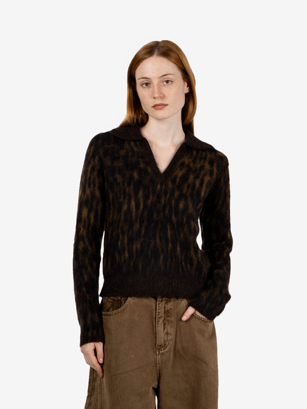 Maglione polo jaquard animalier moro