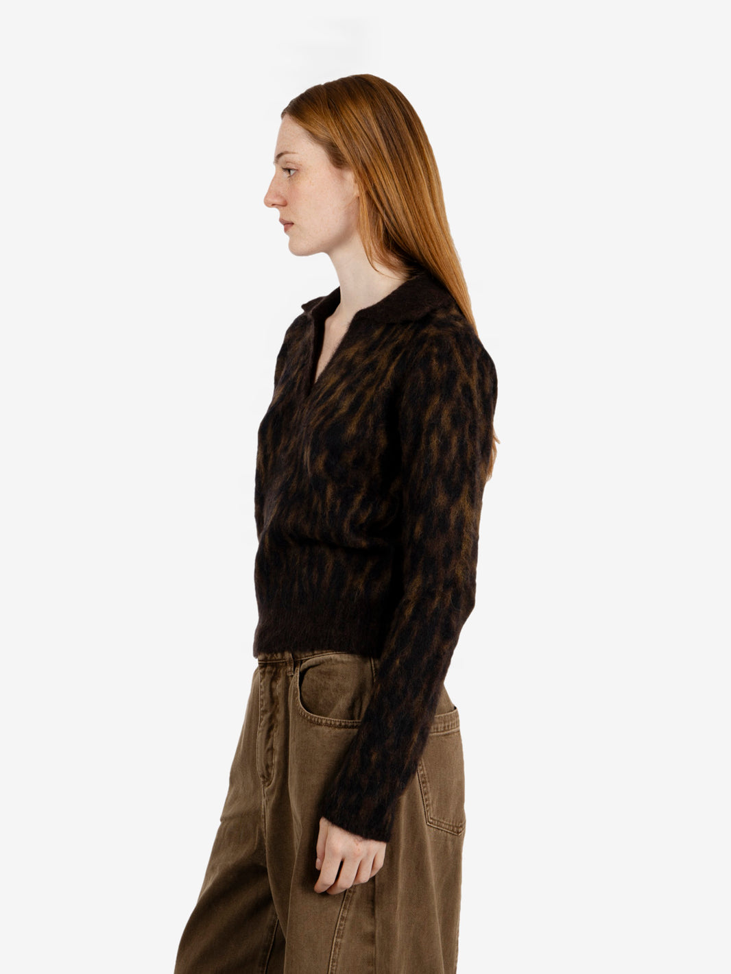 Maglione polo jaquard animalier moro