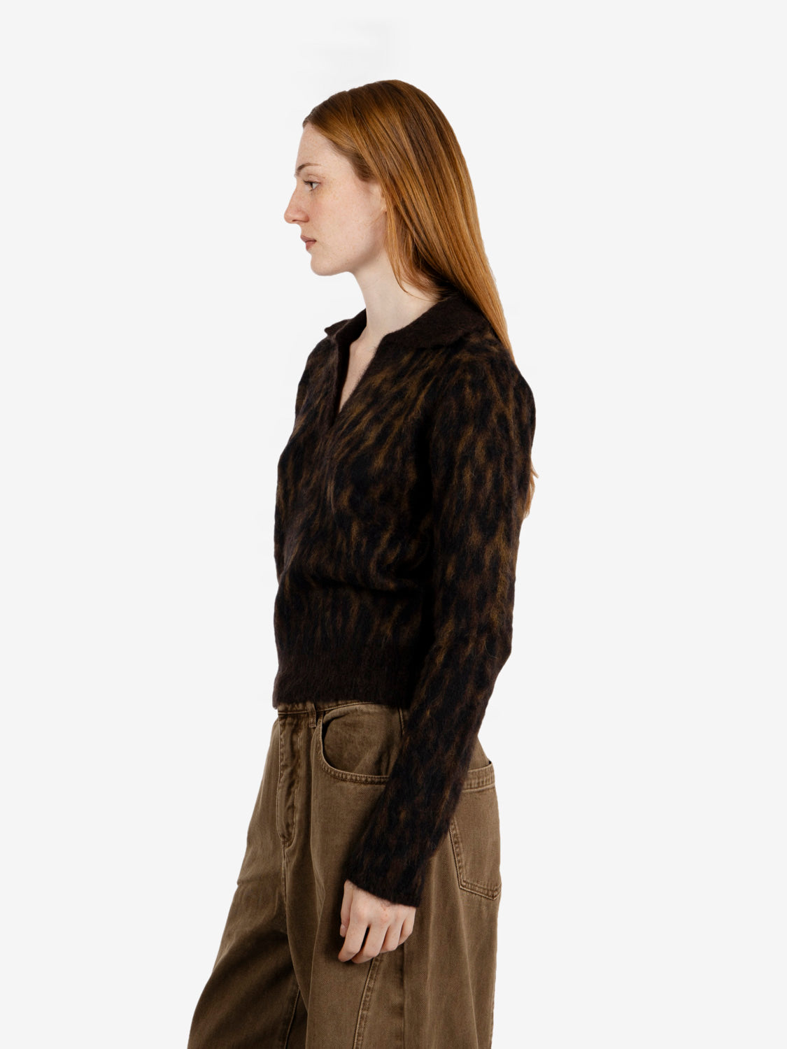 Maglione polo jaquard animalier moro