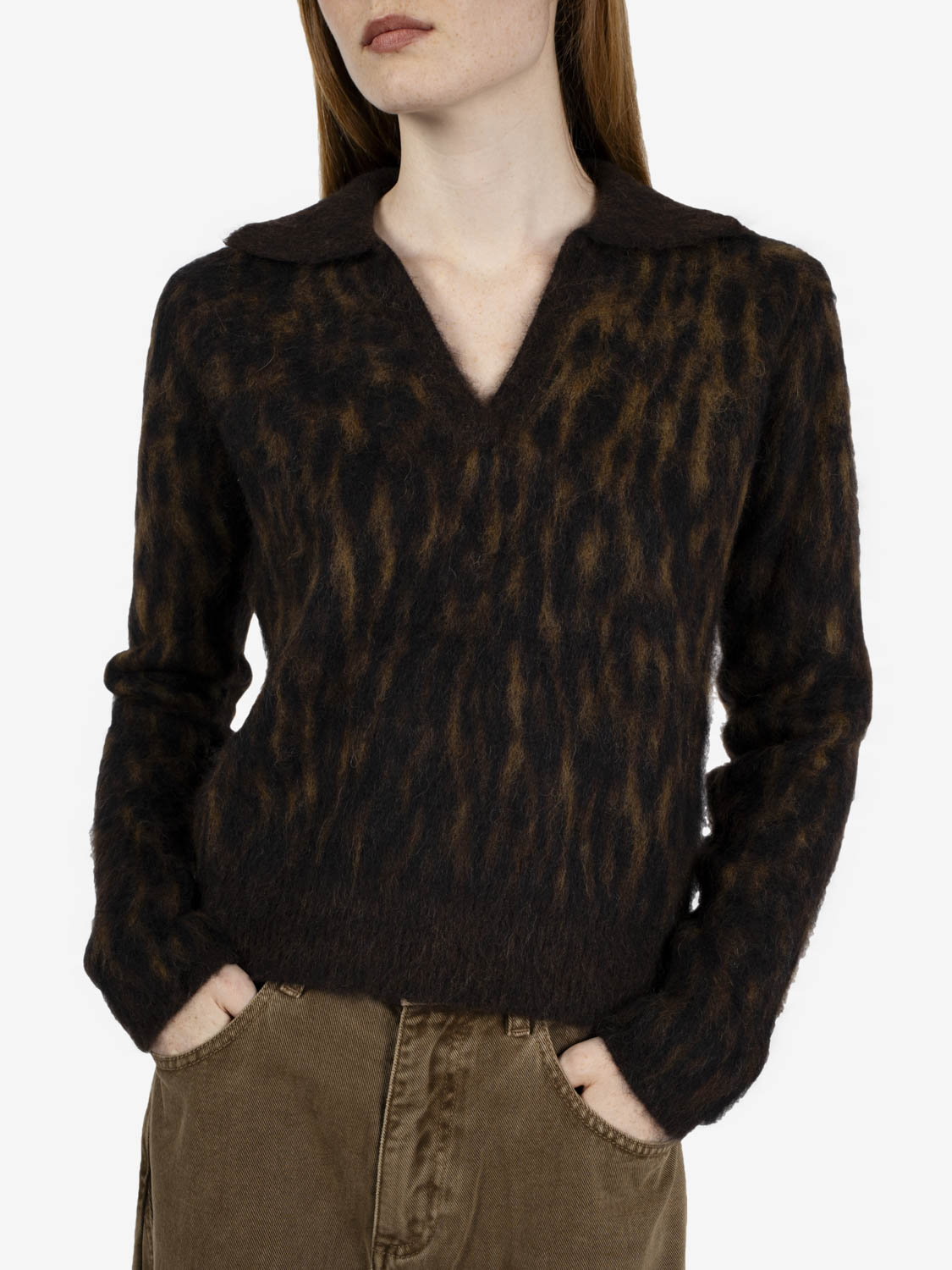 Maglione polo jaquard animalier moro