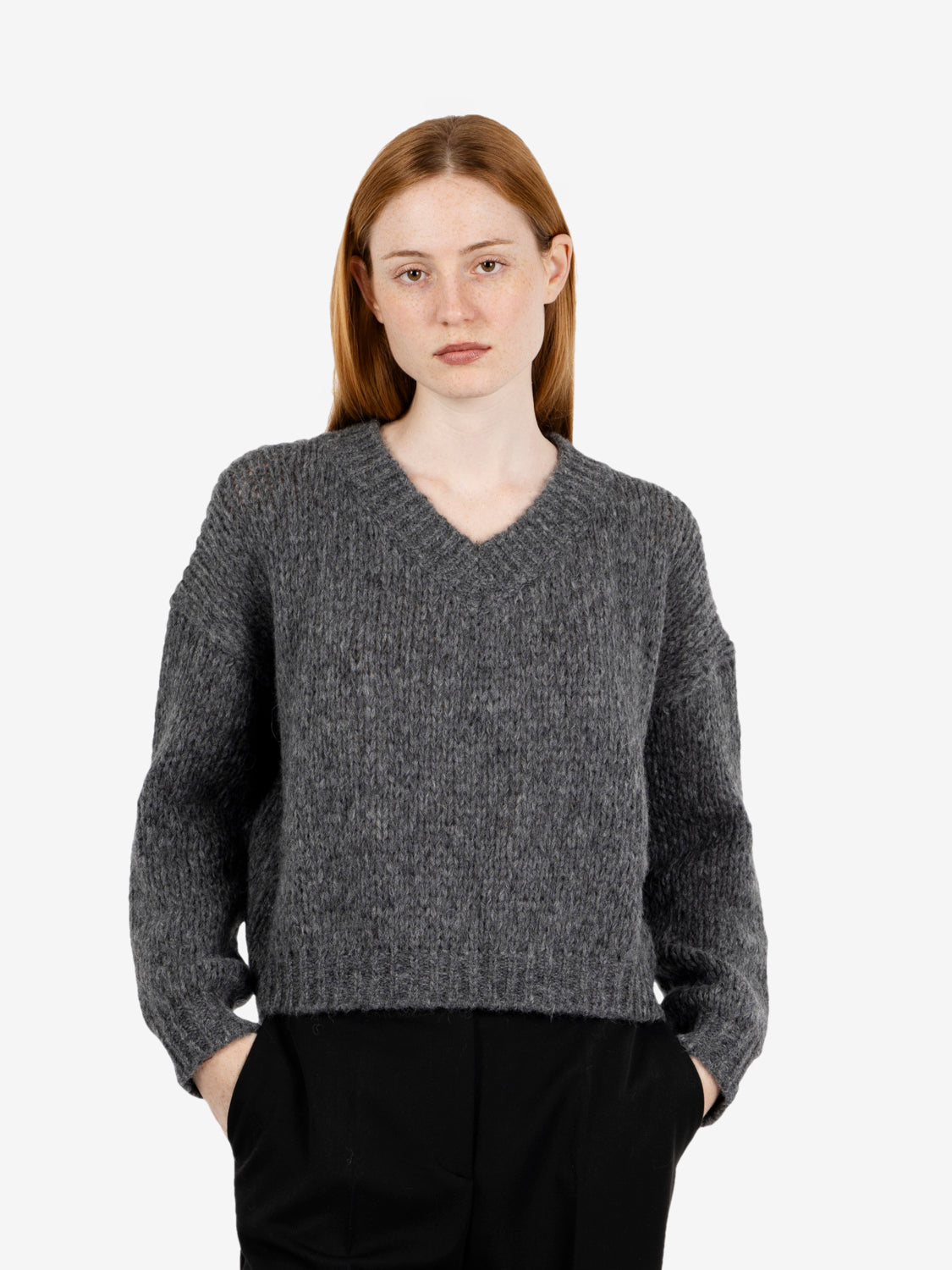 Maglione scollo V grigio medio