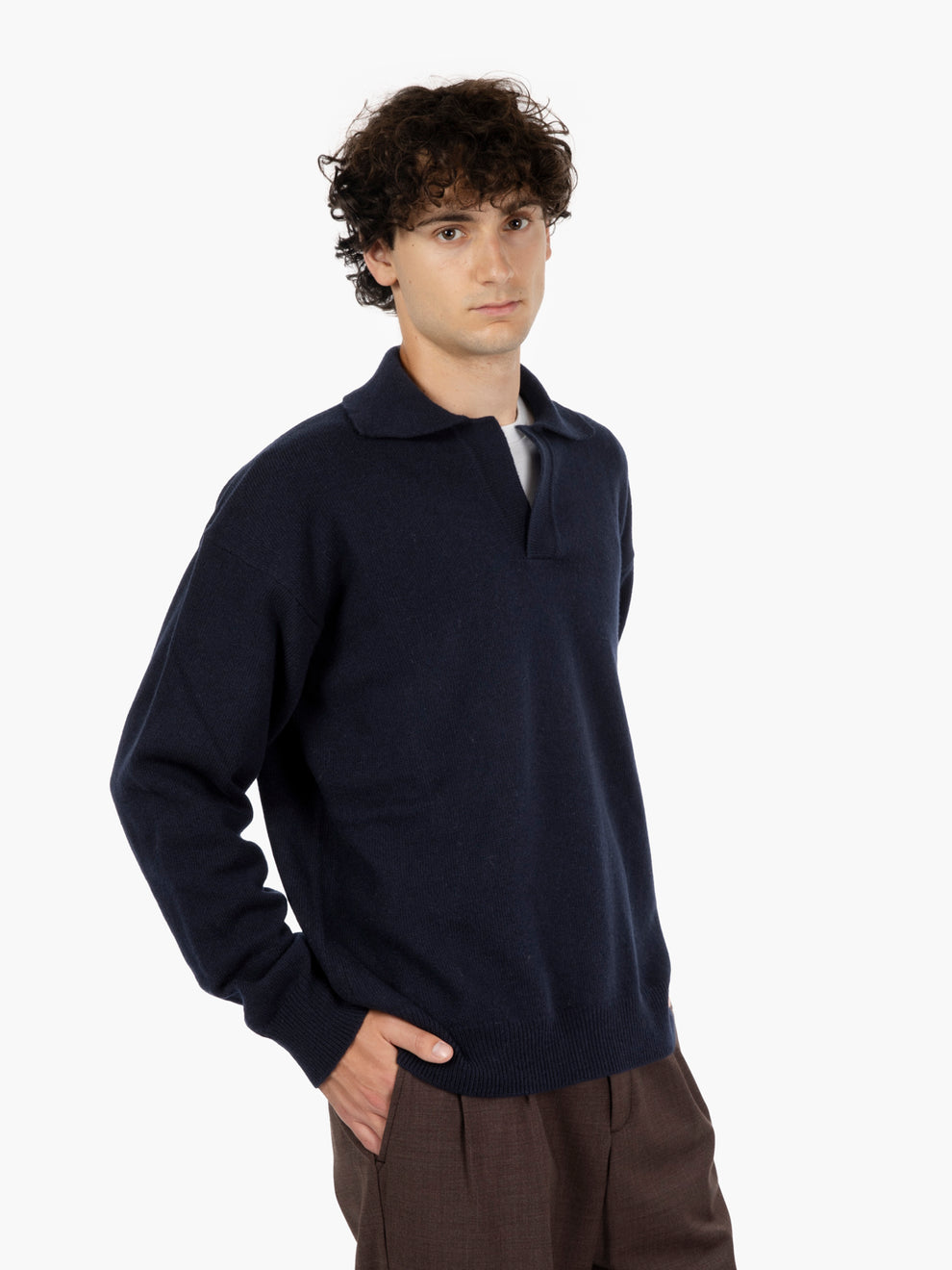 Maglione stile polo over navy