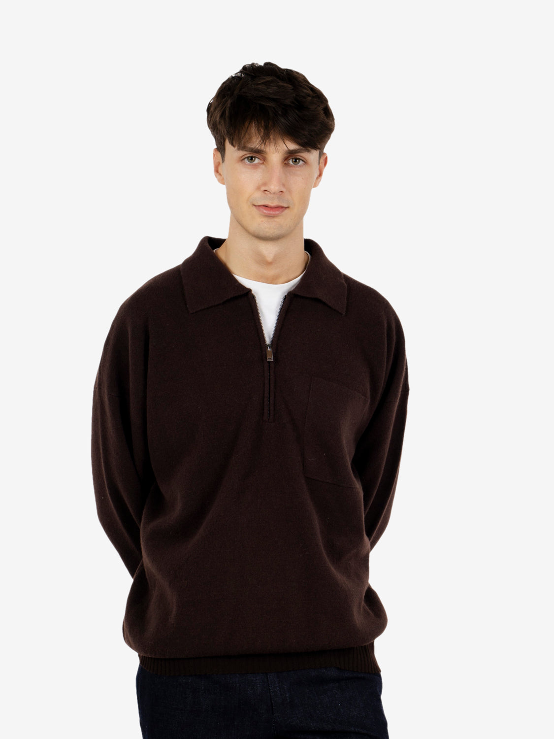 Polo con zip comfort moro