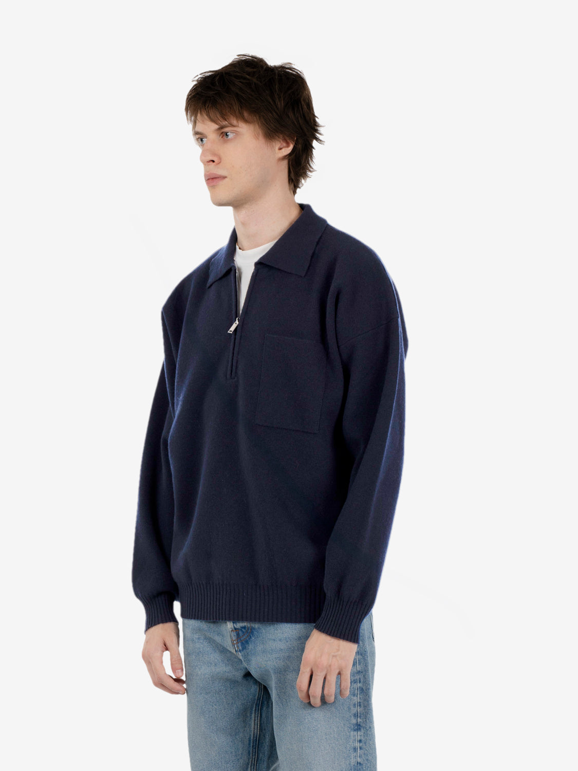 Polo con zip comfort navy