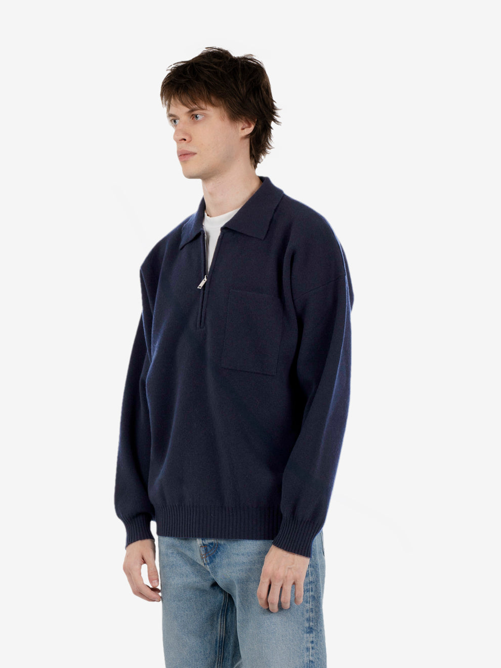 Polo con zip comfort navy