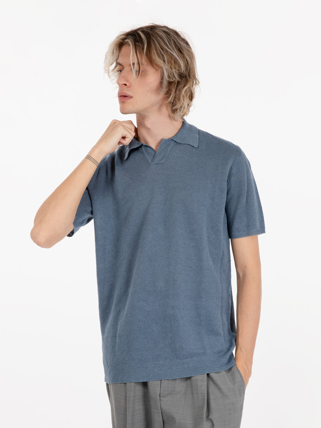Polo maniche corta punto piquet blu denim