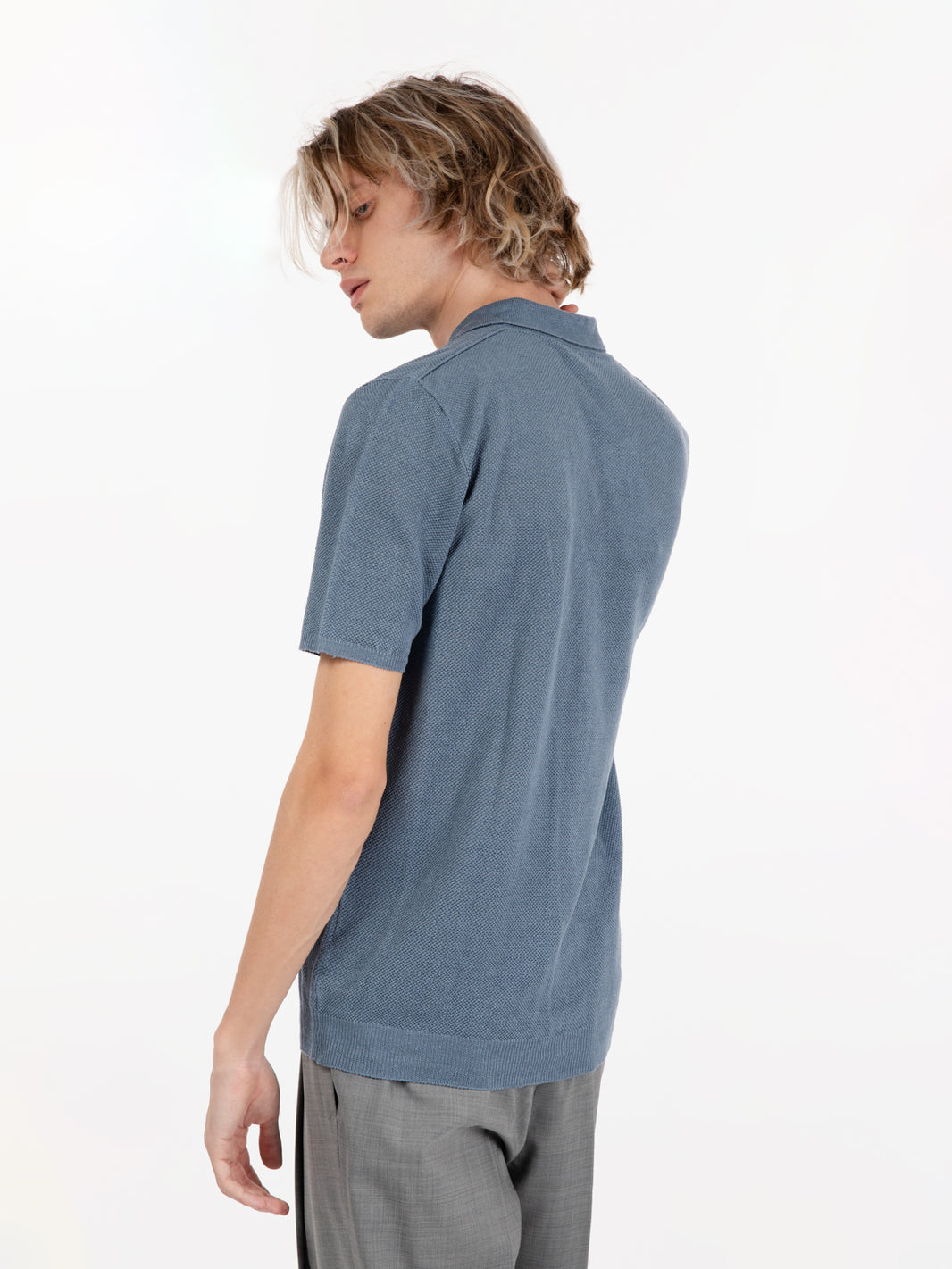 Polo maniche corta punto piquet blu denim
