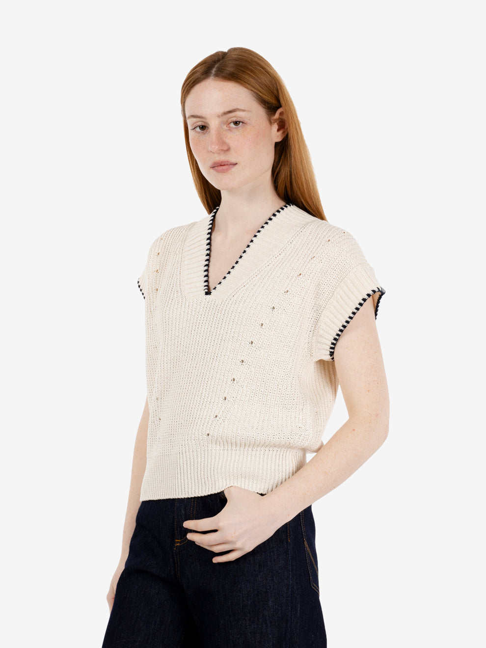 Slipover a coste ecru / navy