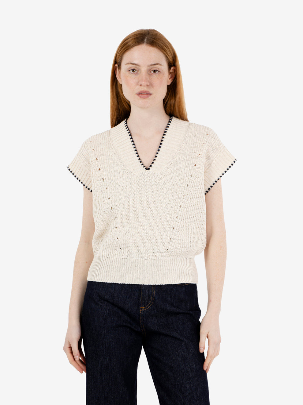 Slipover a coste ecru / navy