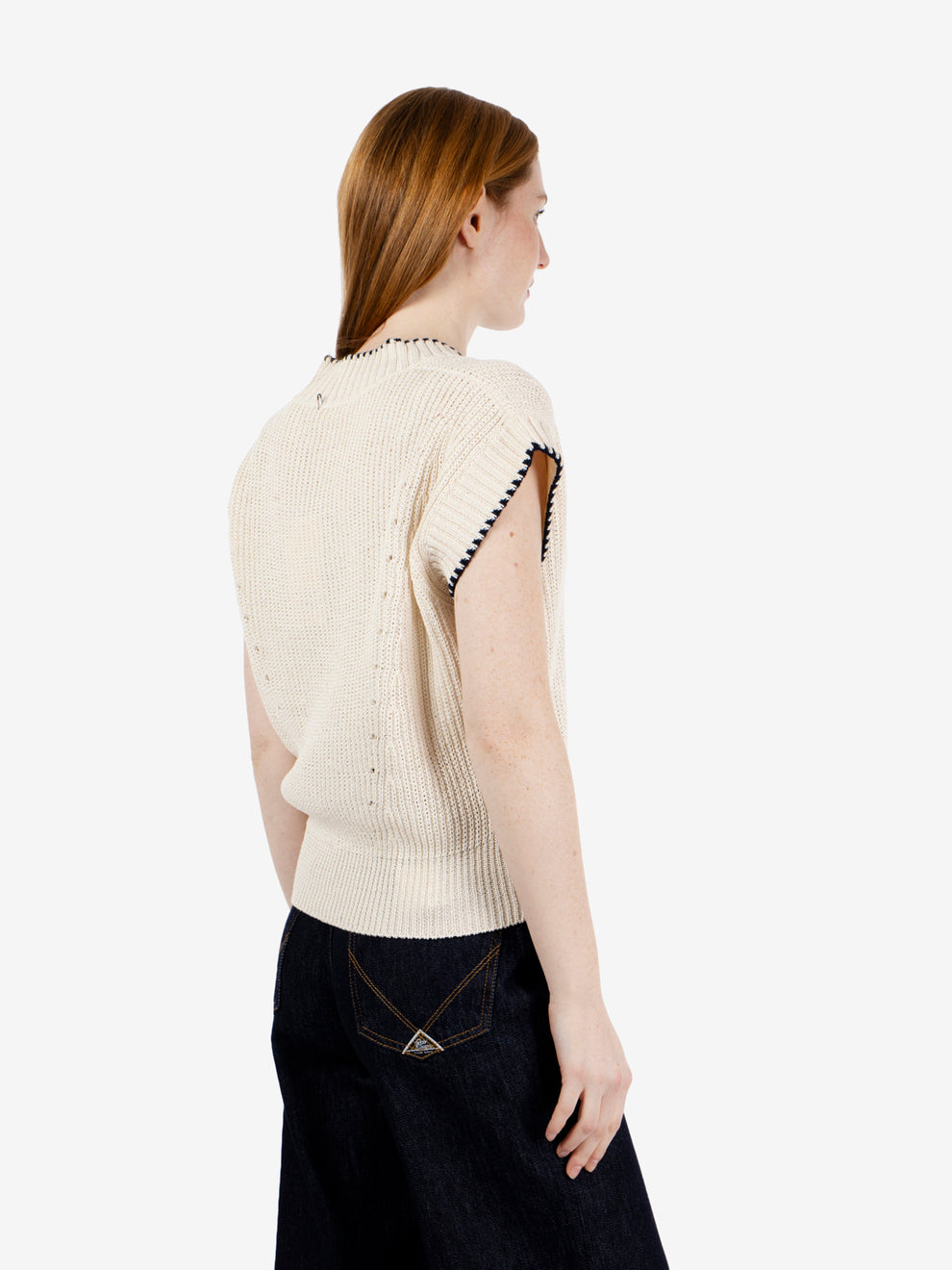 Slipover a coste ecru / navy