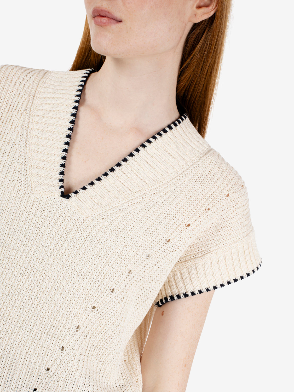 Slipover a coste ecru / navy