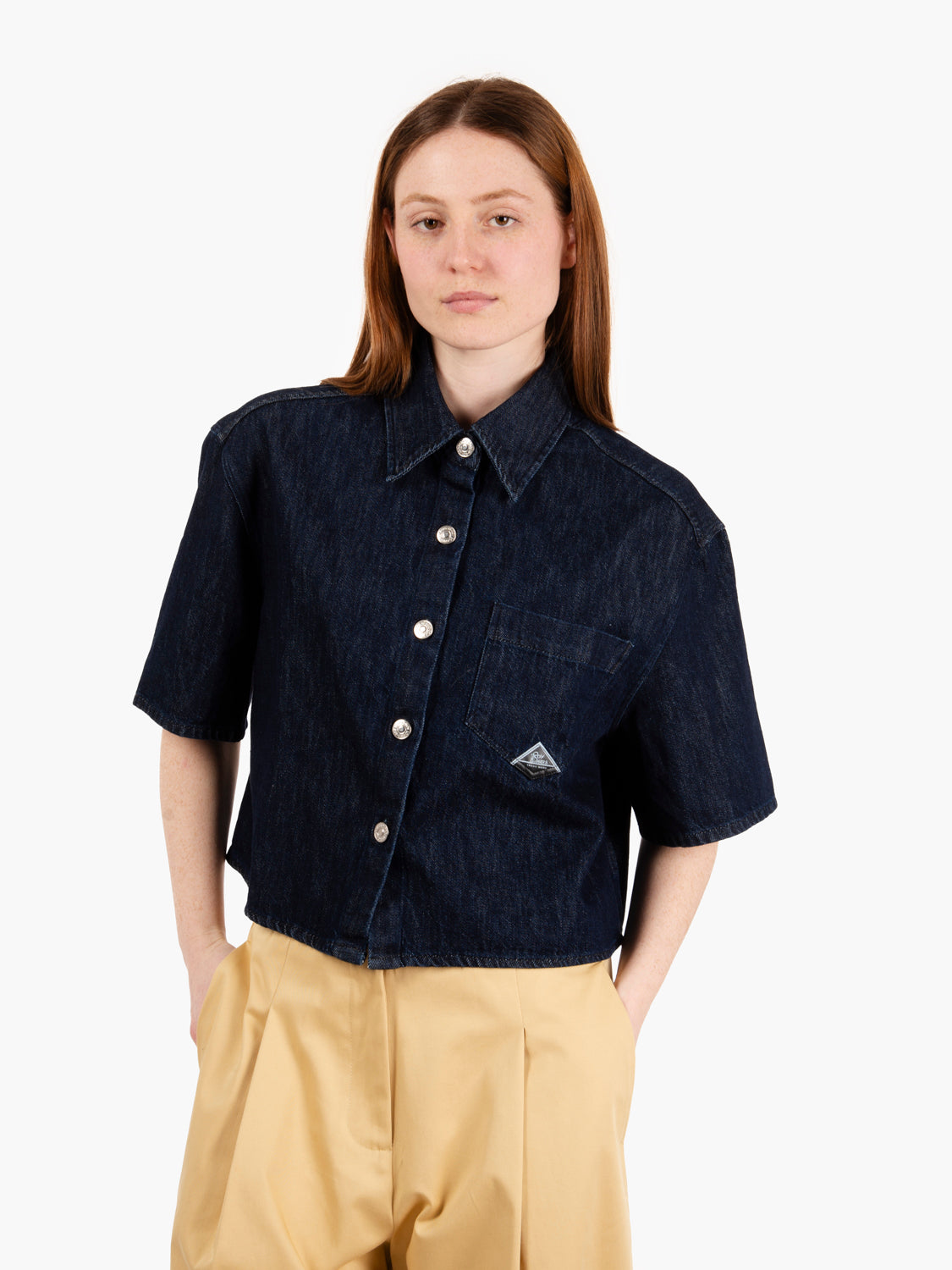 Rinse denim blue short sleeve shirt