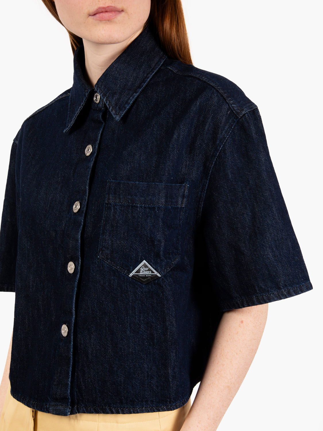 Rinse denim blue short sleeve shirt