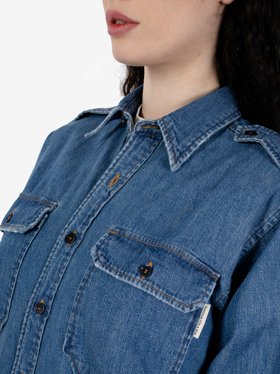 Eva Herzigova x Roy Roger's Camicia military denim vintage blu