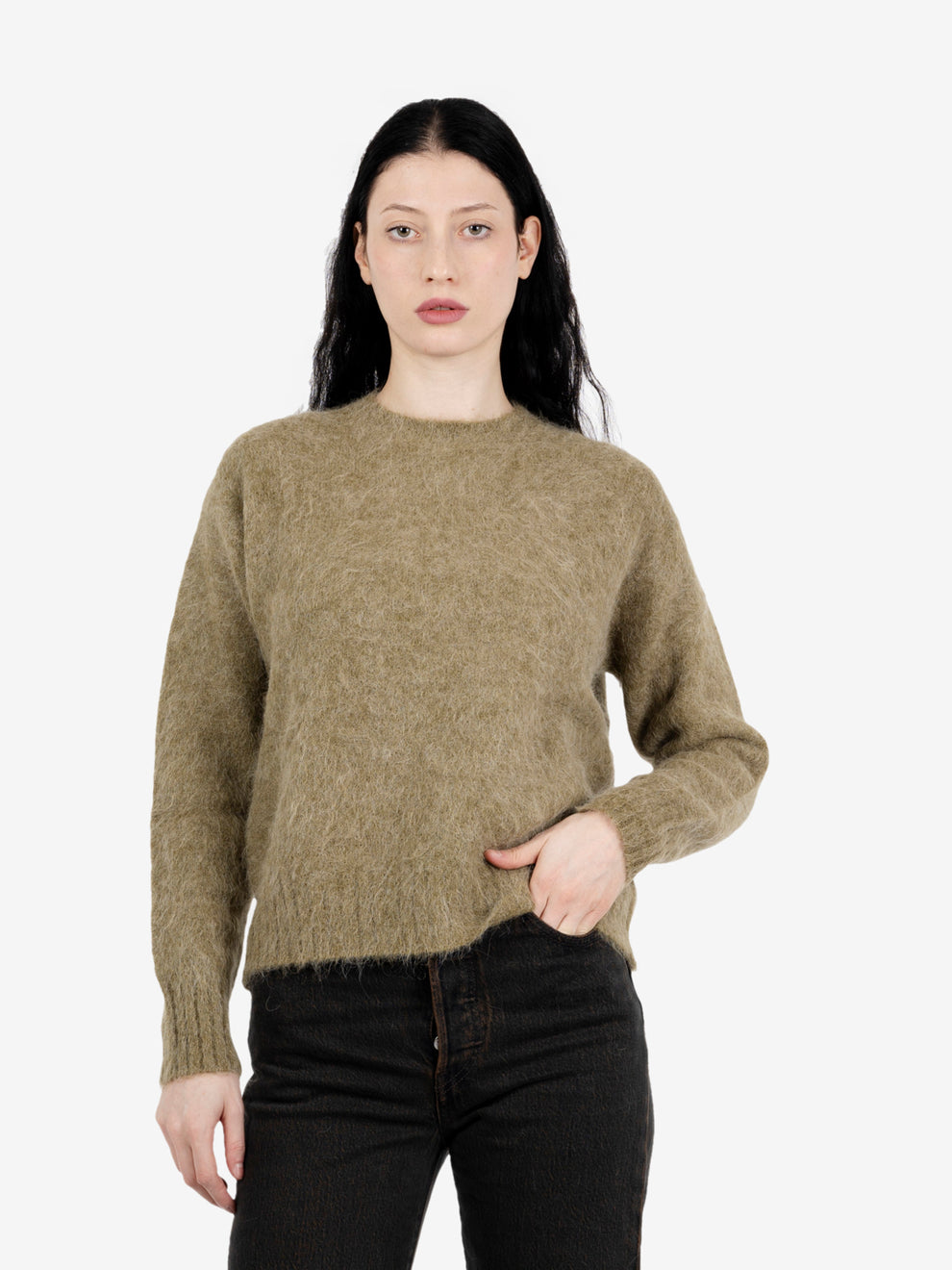 Crew neck alpaca blend army green