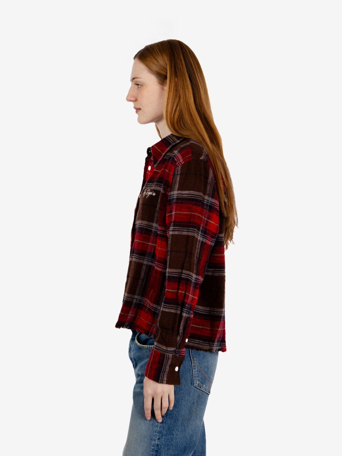 Elly Raw Hem shirt slub check brown / red