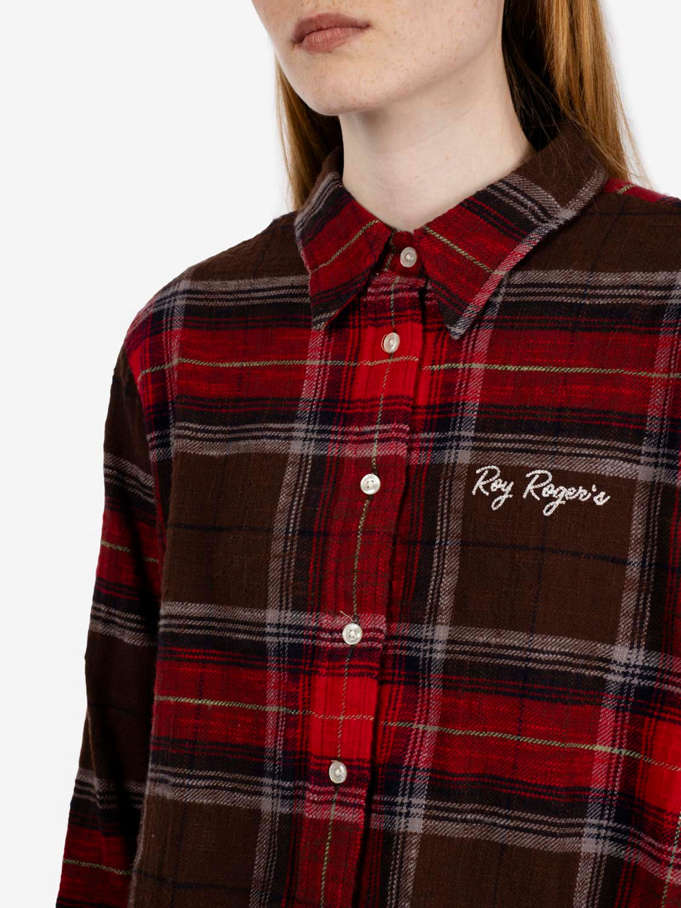 Elly Raw Hem shirt slub check brown / red