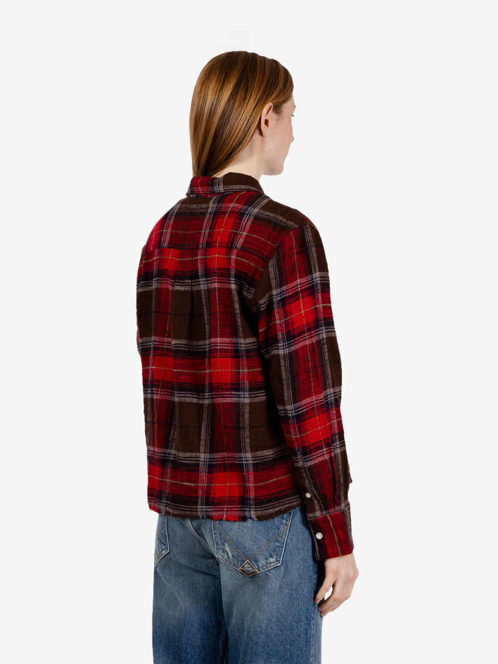 Elly Raw Hem shirt slub check brown / red