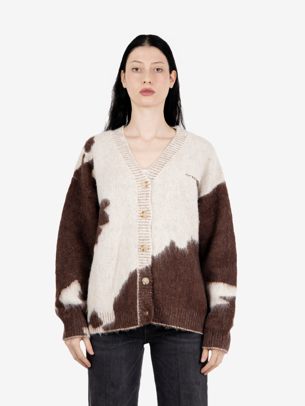 Hunting cardigan pony pattern jacquard brown mix