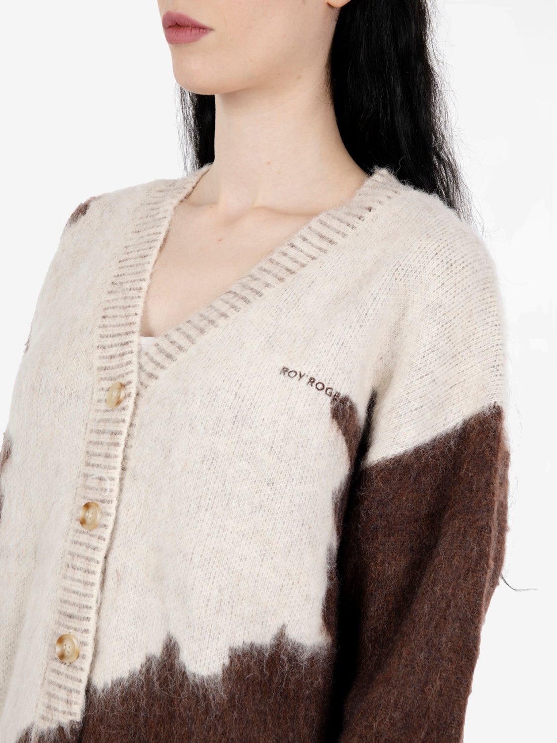 Hunting cardigan pony pattern jacquard brown mix