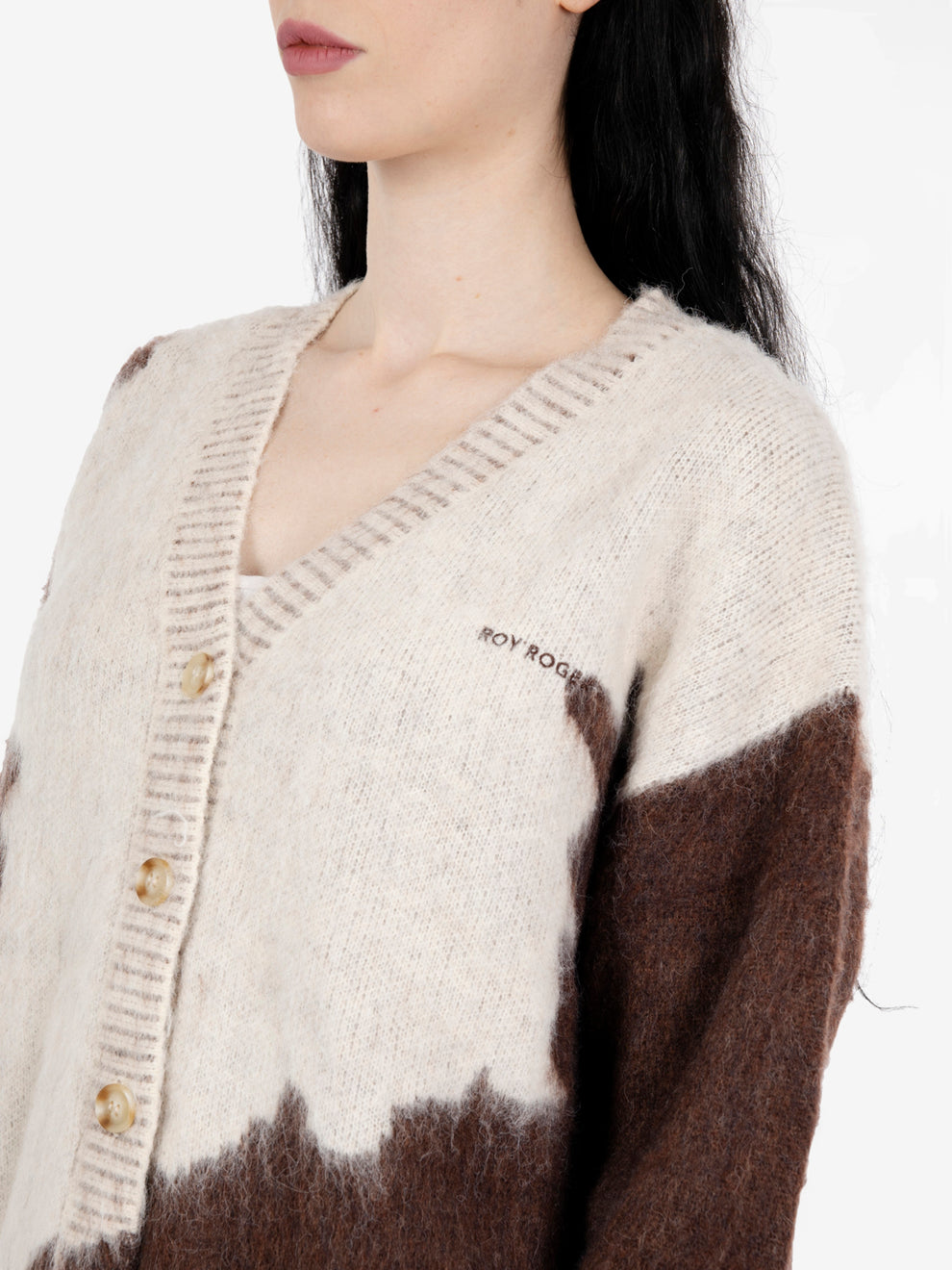 Hunting cardigan pony pattern jacquard brown mix