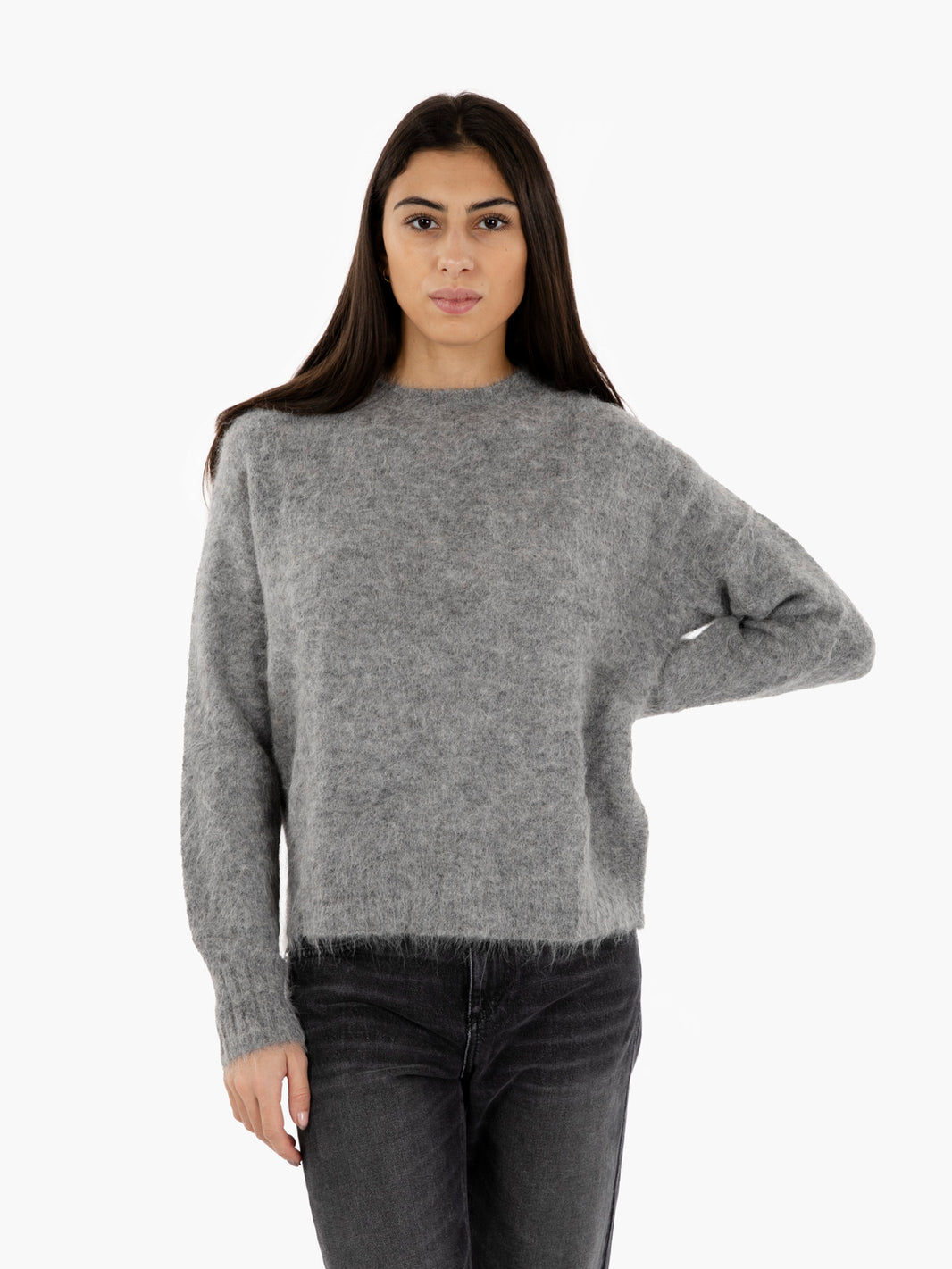 Grey alpaca crew neck sweater