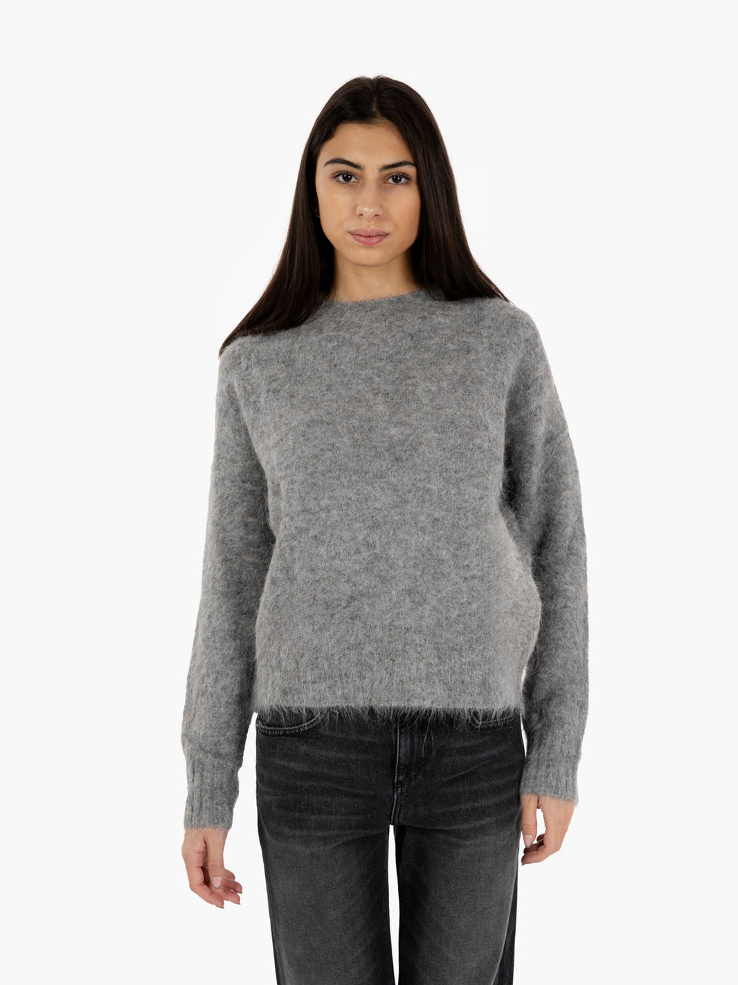 Grey alpaca crew neck sweater