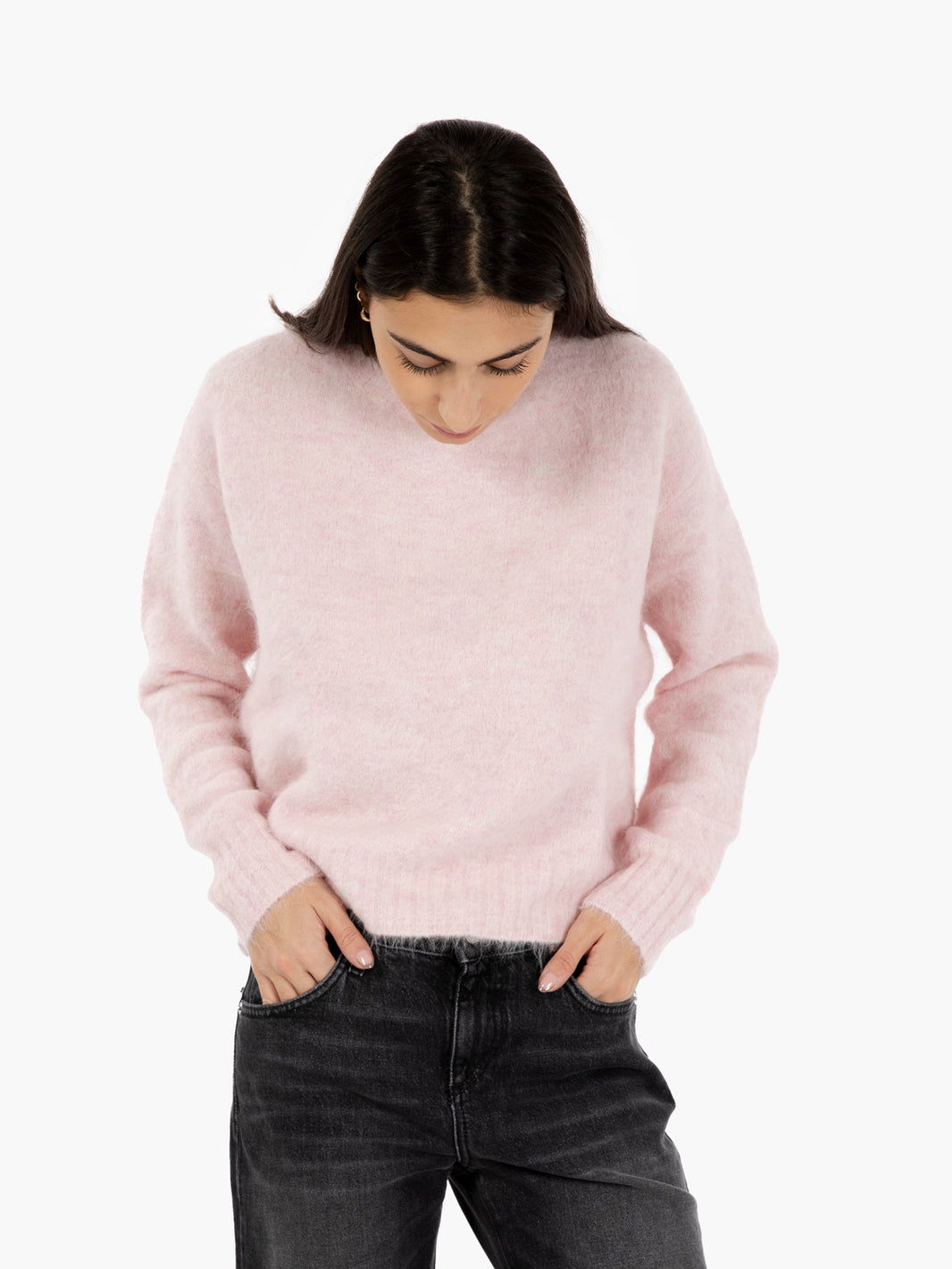 Pink alpaca crew neck sweater
