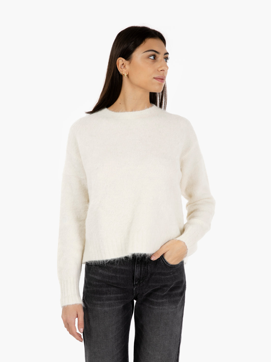 White alpaca crew neck sweater