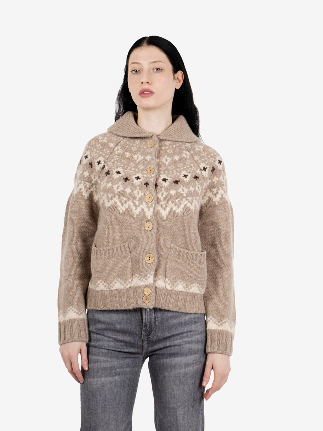 Norway cardigan Old Glory merino wool taupe