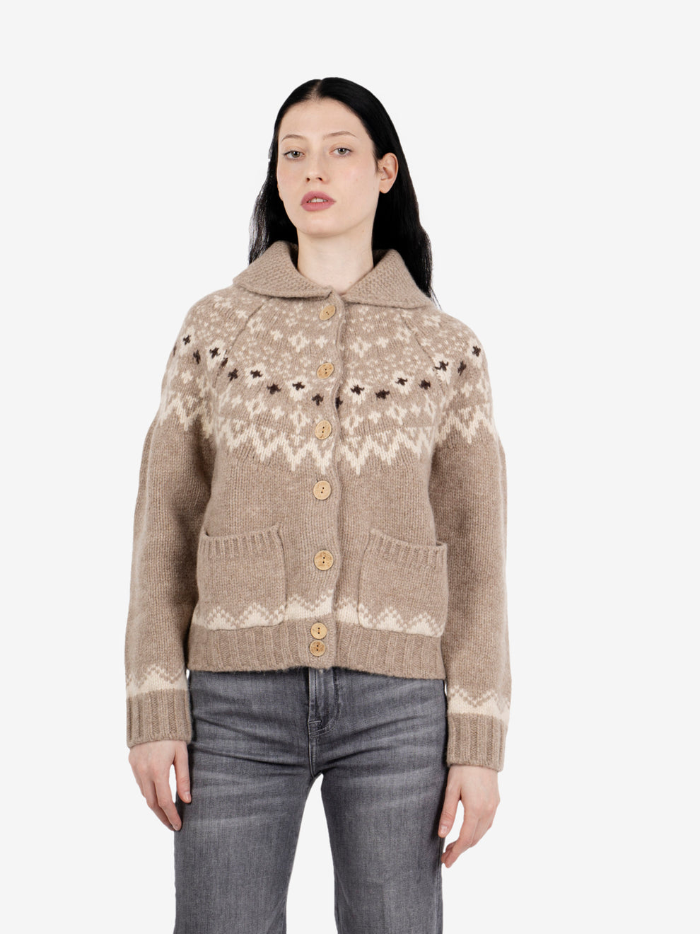 Norway cardigan Old Glory merino wool taupe