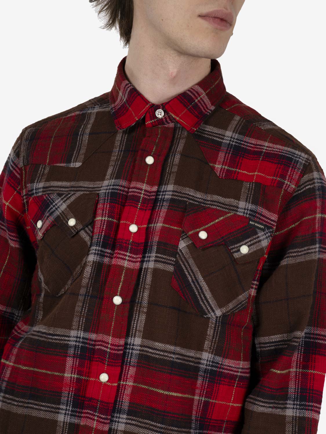 Western shirt Slub check washed brown / red