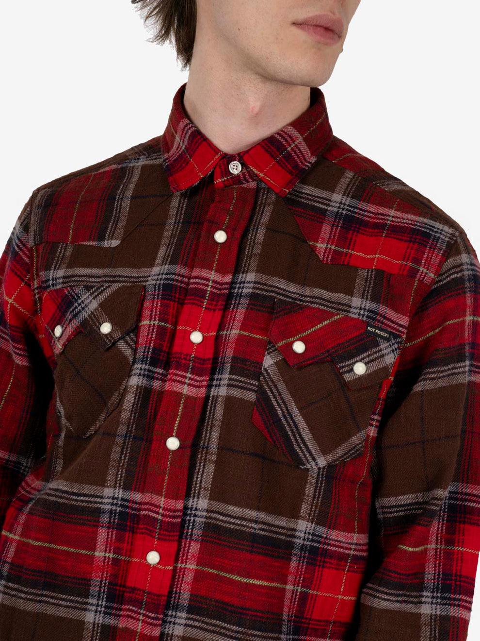 Western shirt Slub check washed brown / red