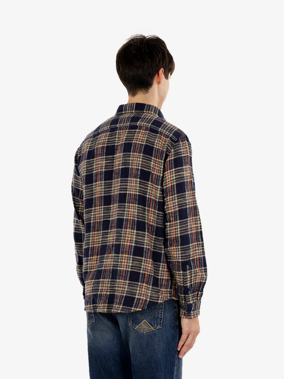 Work shirt slub check washed blue / yellow