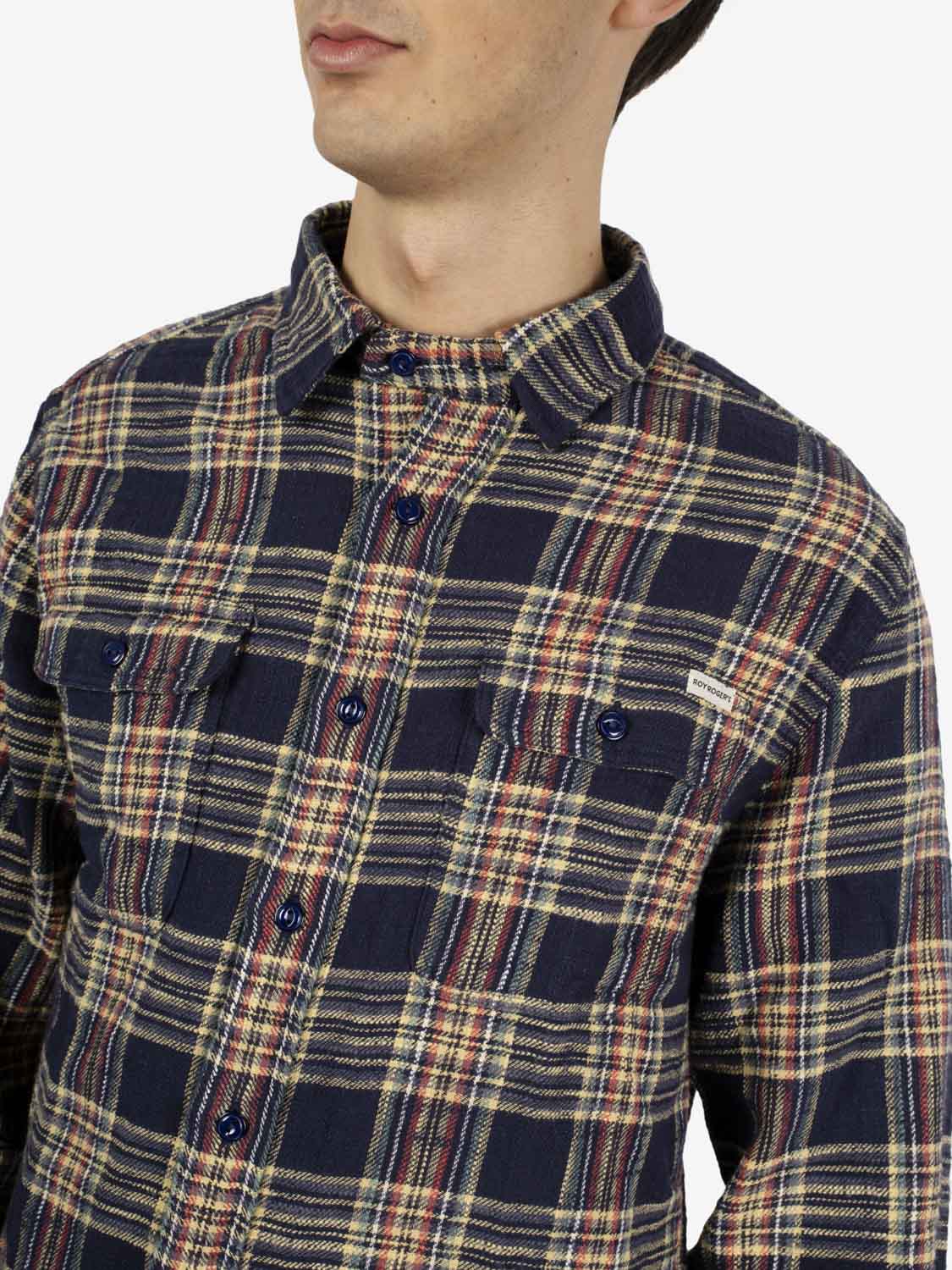 Work shirt slub check washed blue / yellow
