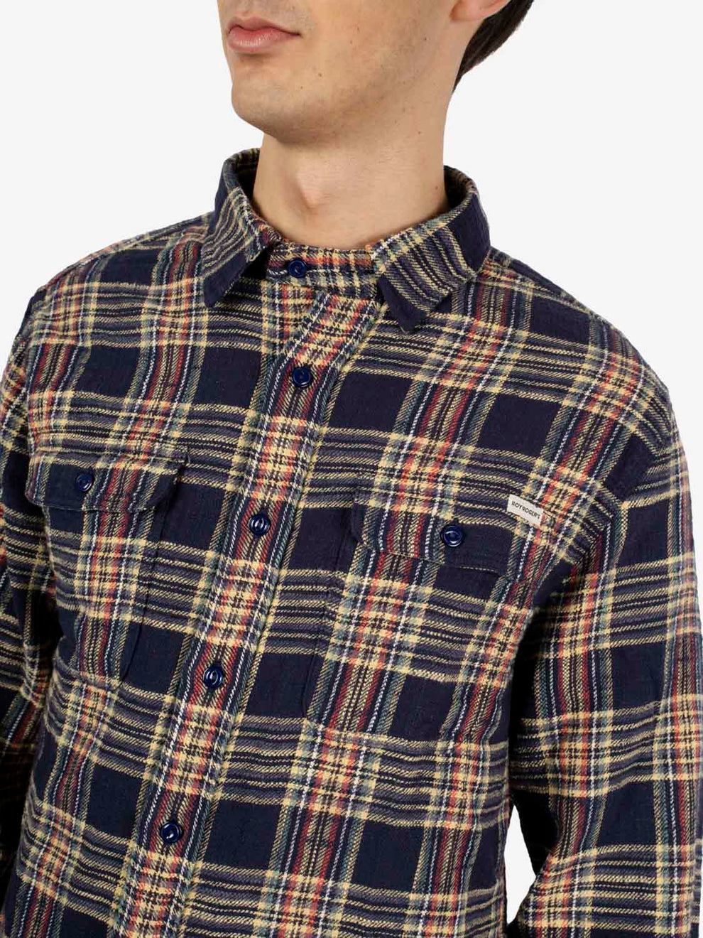 Work shirt slub check washed blue / yellow