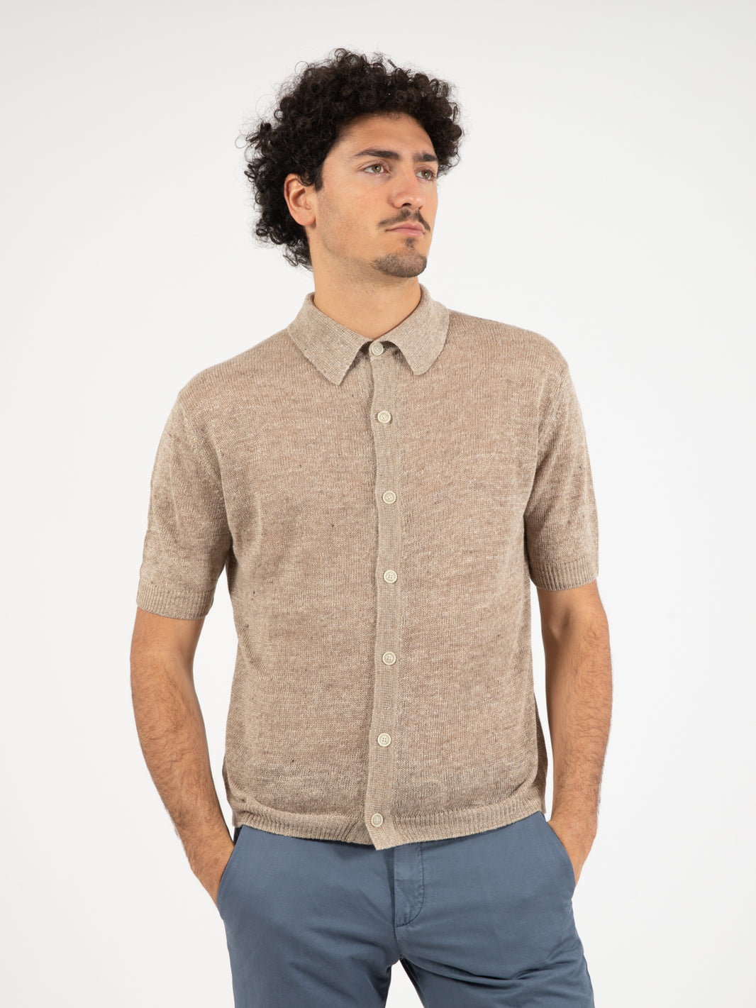 Camicia manica corta over beige / sabbia