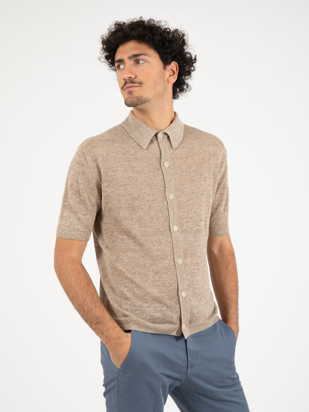 Camicia manica corta over beige / sabbia